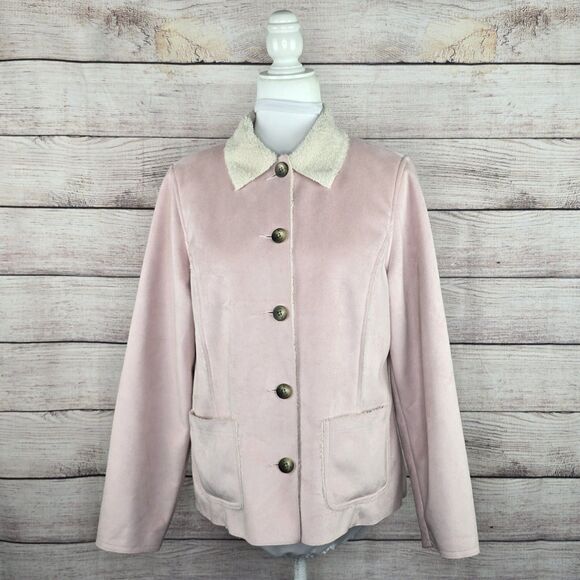 L.L. Bean Vintage Faux Suede Pink Coat Medium Shearling Button - Picture 1 of 8